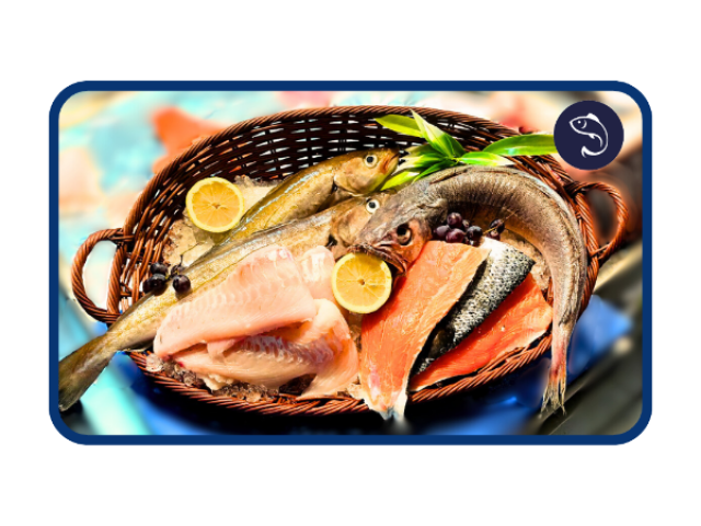 Panier Mer et Tradition (5kg - 4 poissons - 2 poissons entiers pour 2,5kg + 2 filets pour 2,5kg)